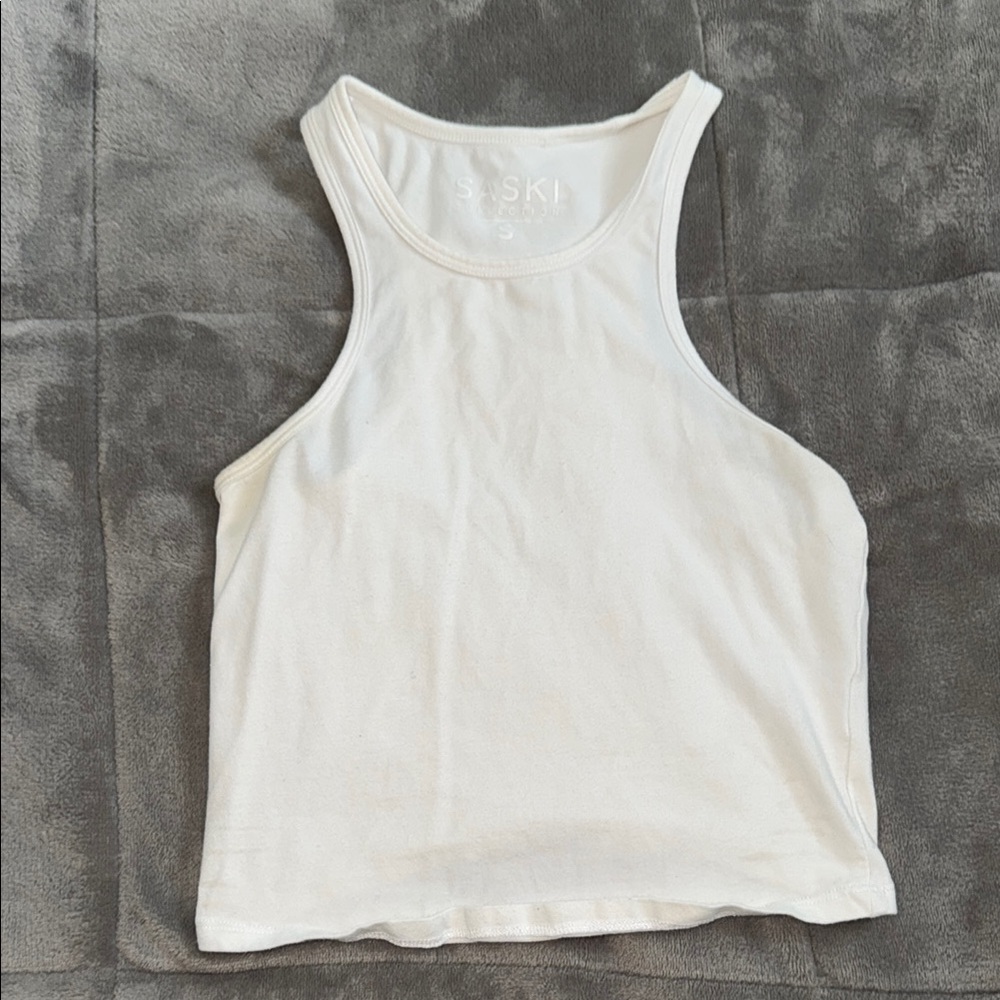 Saski Collection White Fitted Crop Tank Top, Tammy Hembrow